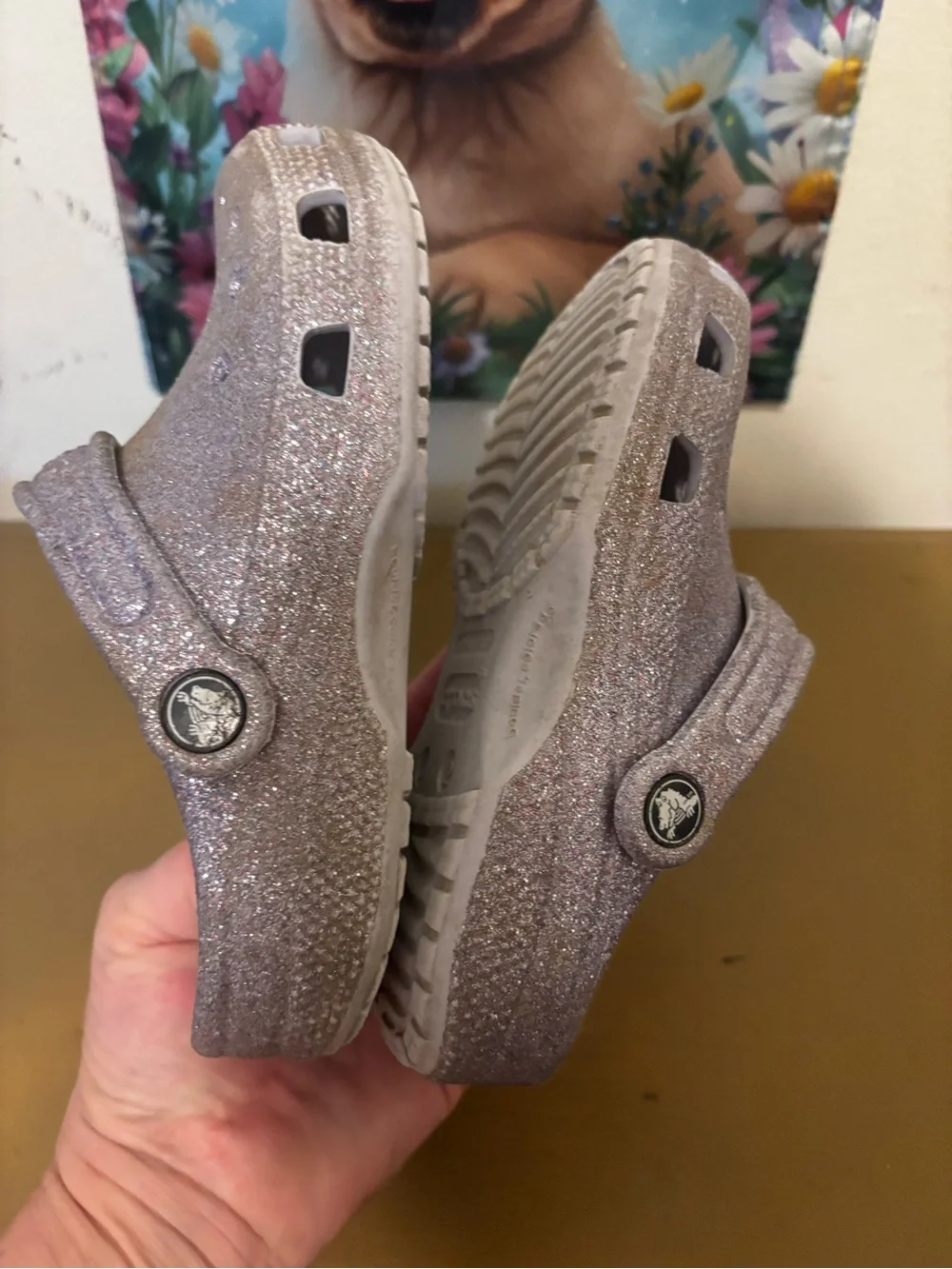 CROCS Kids Glitter Water Clogs in Sparkle Pink-Taupe J2